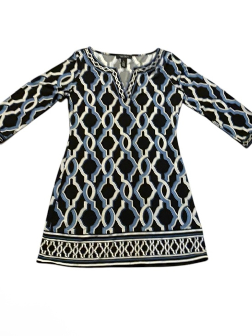 White House black market Black & Light Blue Geometric Shift Dress